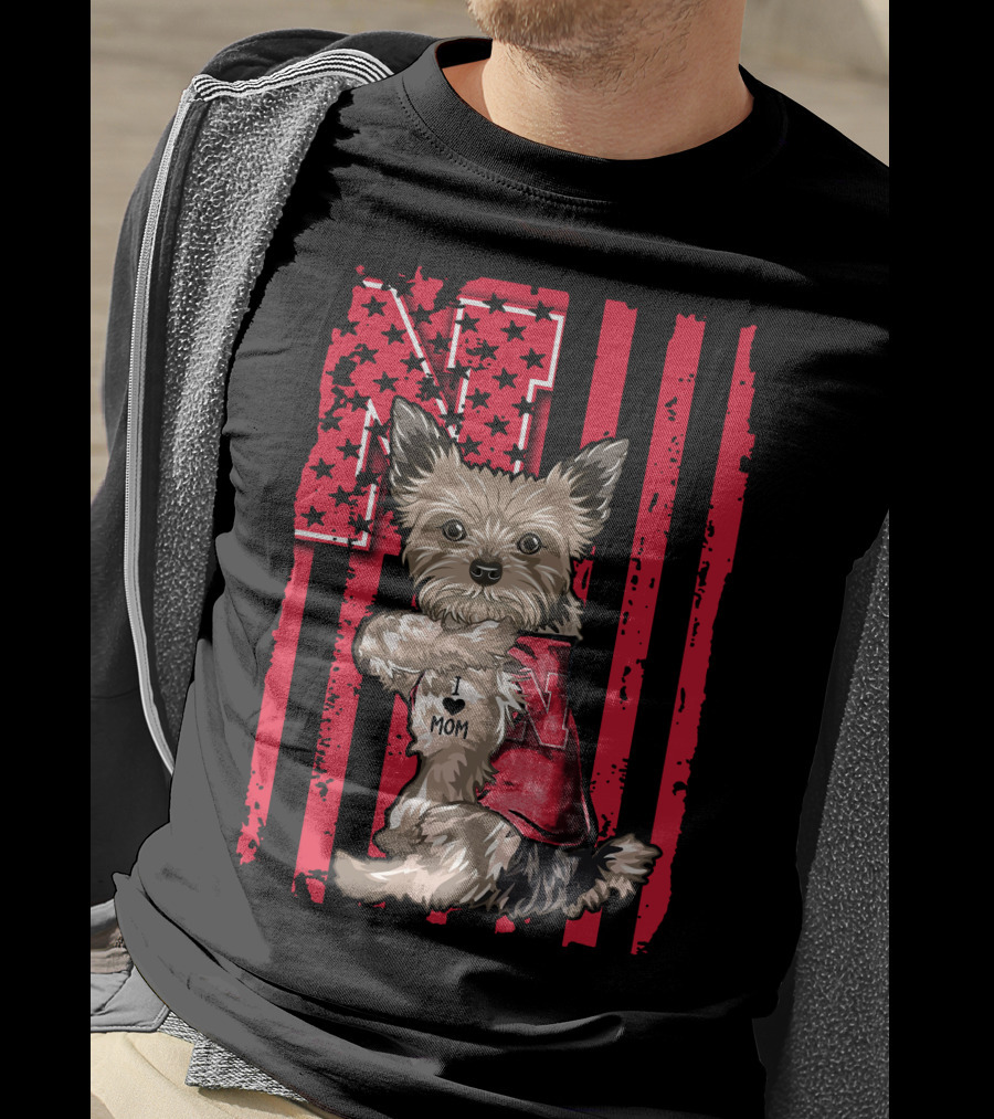 Yorkshire Terrier I Love Mom Nebraska Cornhuskers N Stripe T-Shirt