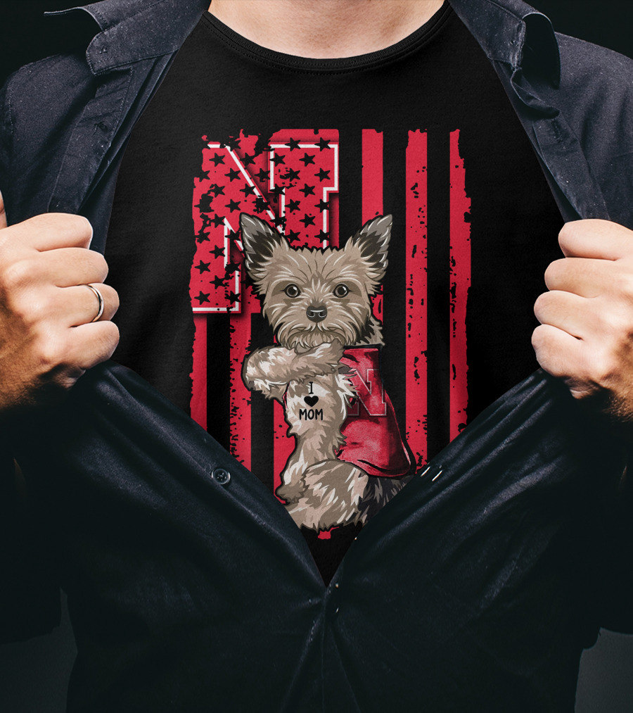 Yorkshire Terrier I Love Mom Nebraska Cornhuskers N Stripe T-Shirt