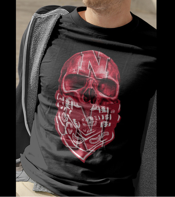 Nebraska Cornhuskers Skull With Red Bandana And N T-Shirt
