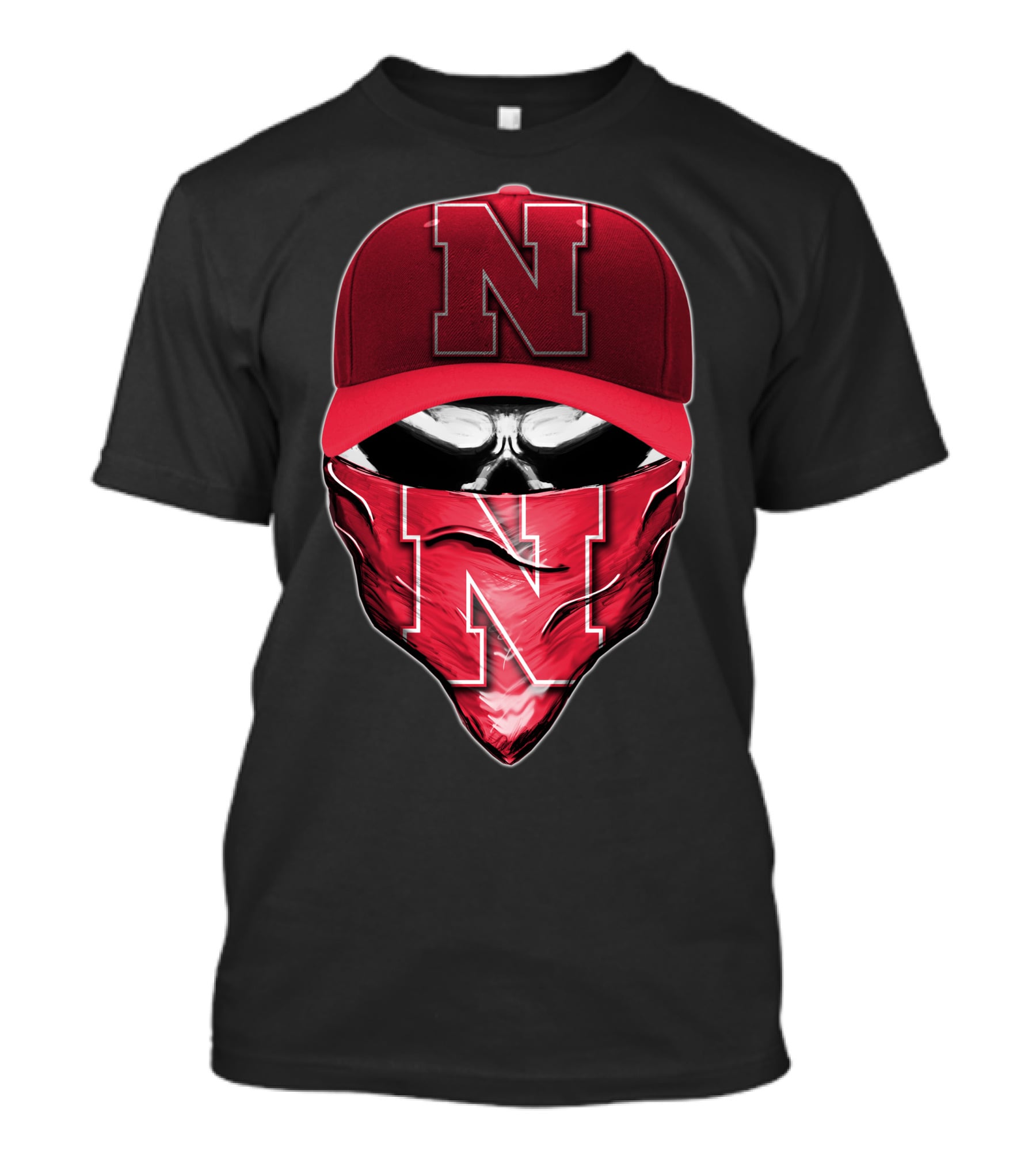 Skull Bandana Cap Nebraska Cornhuskers N T-Shirt