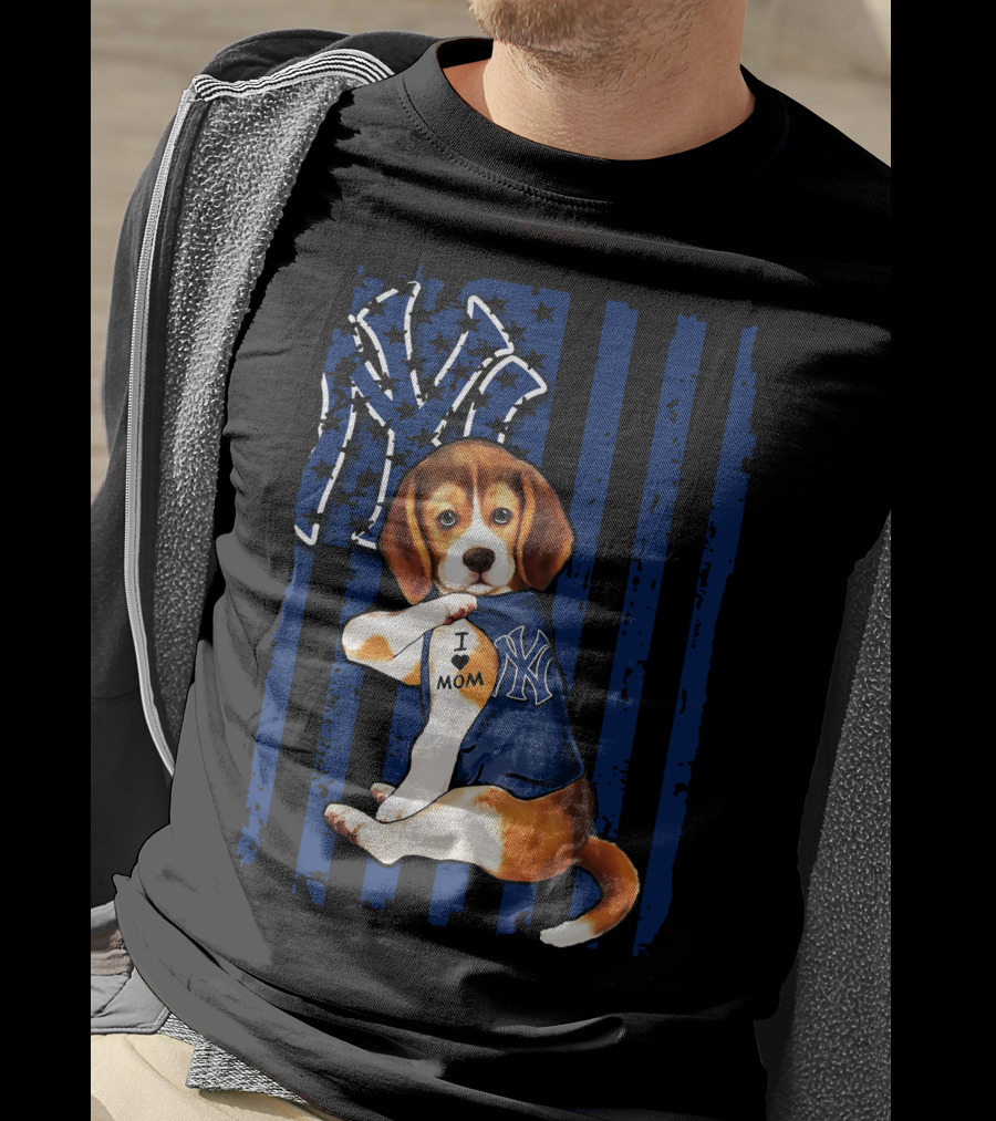 I Love Mom Beagle New York Yankees Fan T-Shirt