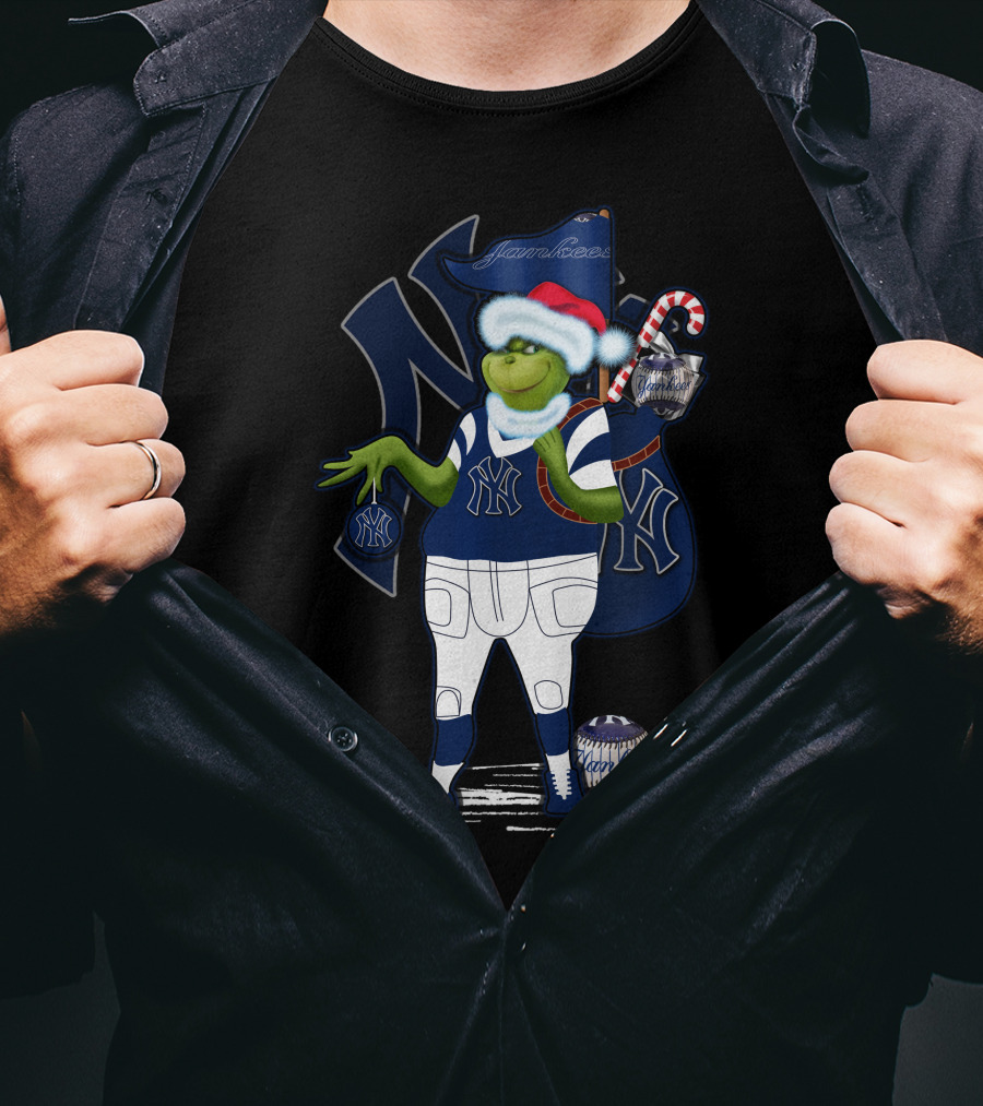 Grinchxmas New York Yankees Holiday Celebration With Santa And Candy Cane T-Shirt