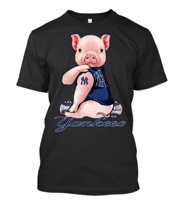 Pig Yankees Baseball Fan With NY Tattoo T-Shirt