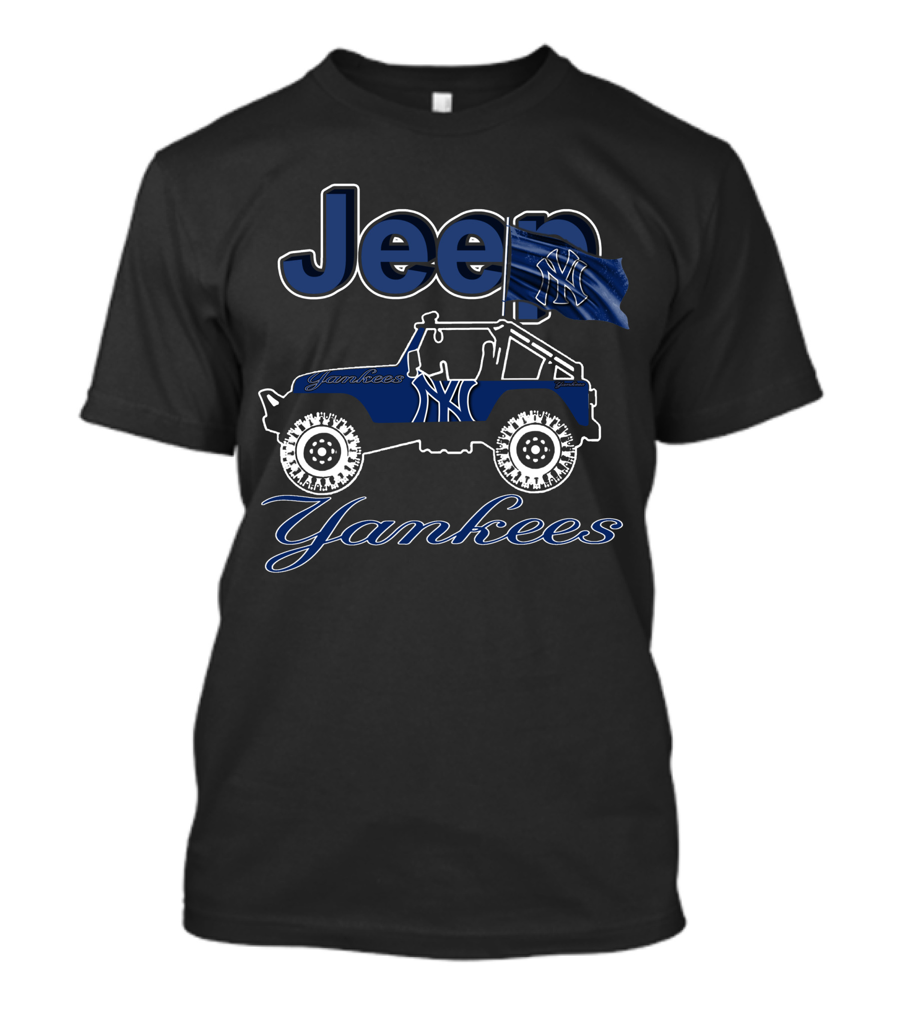 Jeep Yankees New York Yankees Blue Jeep With Yankees Flag T-Shirt