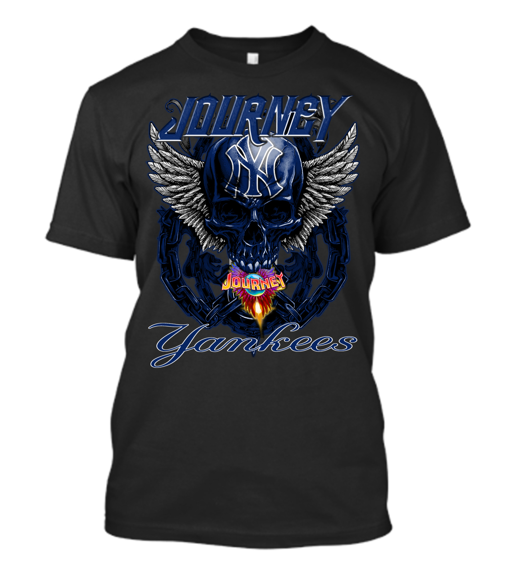 Journey Yankees Skull Winged Ny Symbol Flames T-Shirt