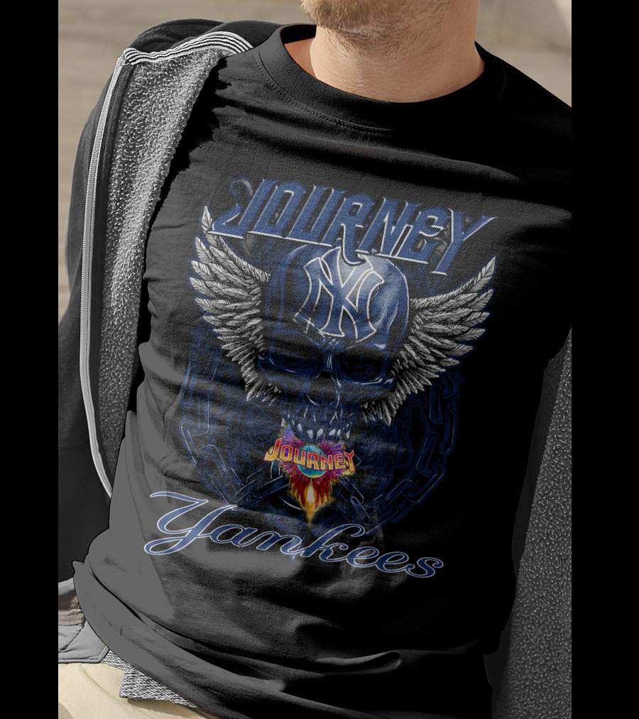 Journey Yankees Skull Winged Ny Symbol Flames T-Shirt