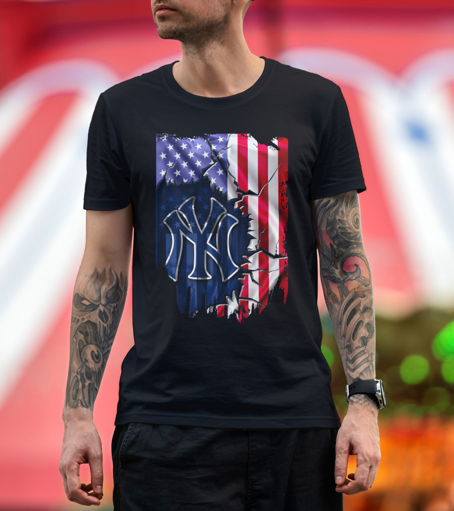 Flag New York Yankees American Pride Rip T-Shirt