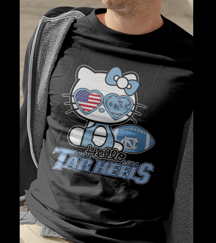 Hello Kitty North Carolina Tar Heels Football American Flag Heart T-Shirt