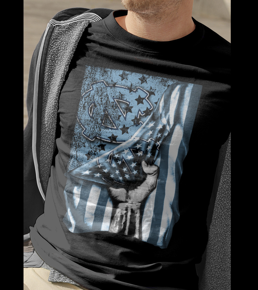 North Carolina UNC Tar Heels American Flag Fist Gesture T-Shirt