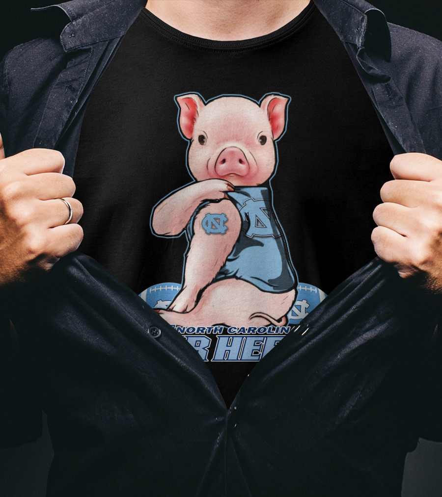 North Carolina Tar Heels Pig With Football And Team T-Shirt