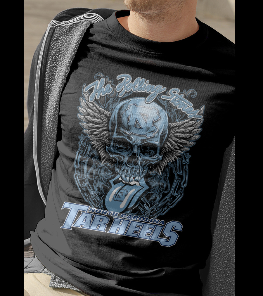 The Rolling Stones North Carolina Tar Heels Skull With Wings And Chain T-Shirt