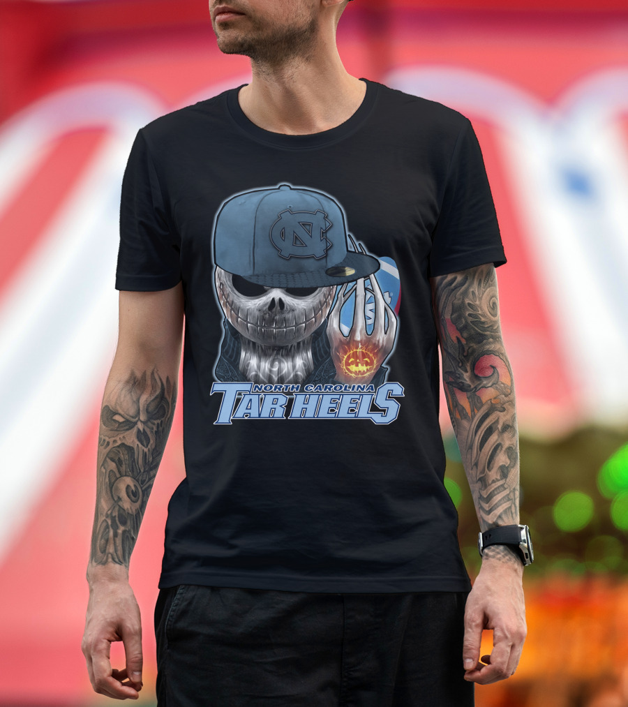 North Carolina Tar Heels Jack Skellington Skull Halloween Fan T-Shirt