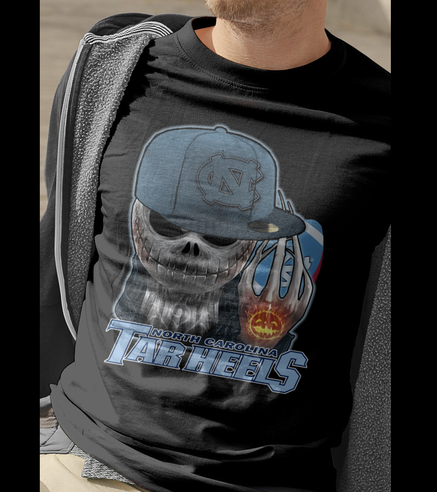 North Carolina Tar Heels Jack Skellington Skull Halloween Fan T-Shirt