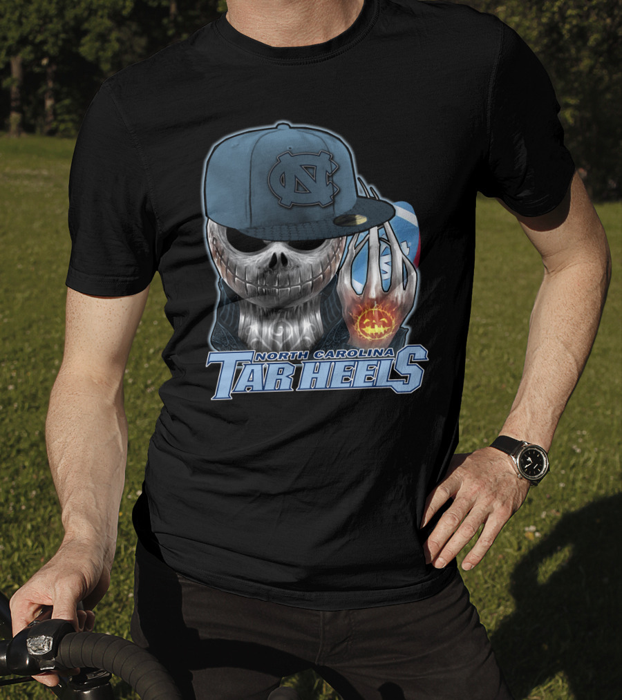 North Carolina Tar Heels Jack Skellington Skull Halloween Fan T-Shirt