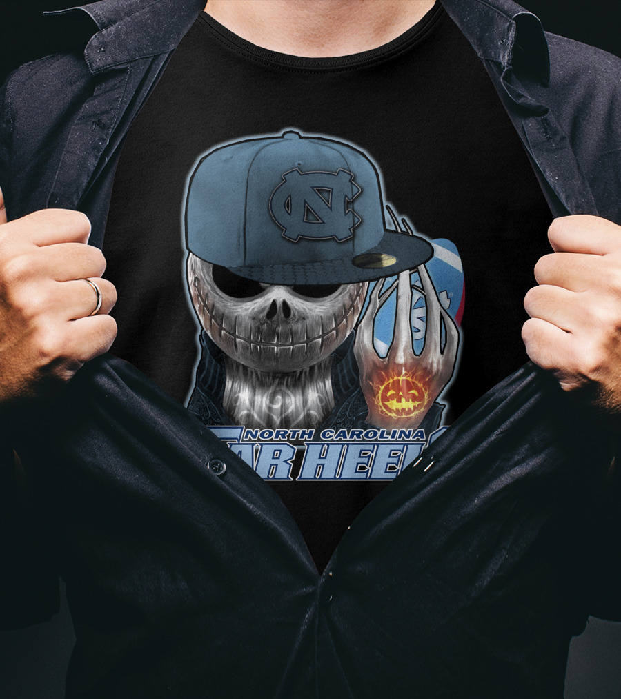 North Carolina Tar Heels Jack Skellington Skull Halloween Fan T-Shirt