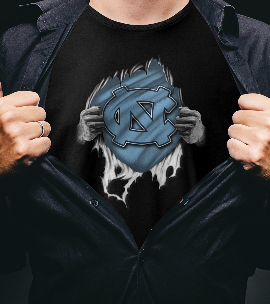 Torn North Carolina Tar Heels Ripped Logo Hands Pulling Apart T-Shirt