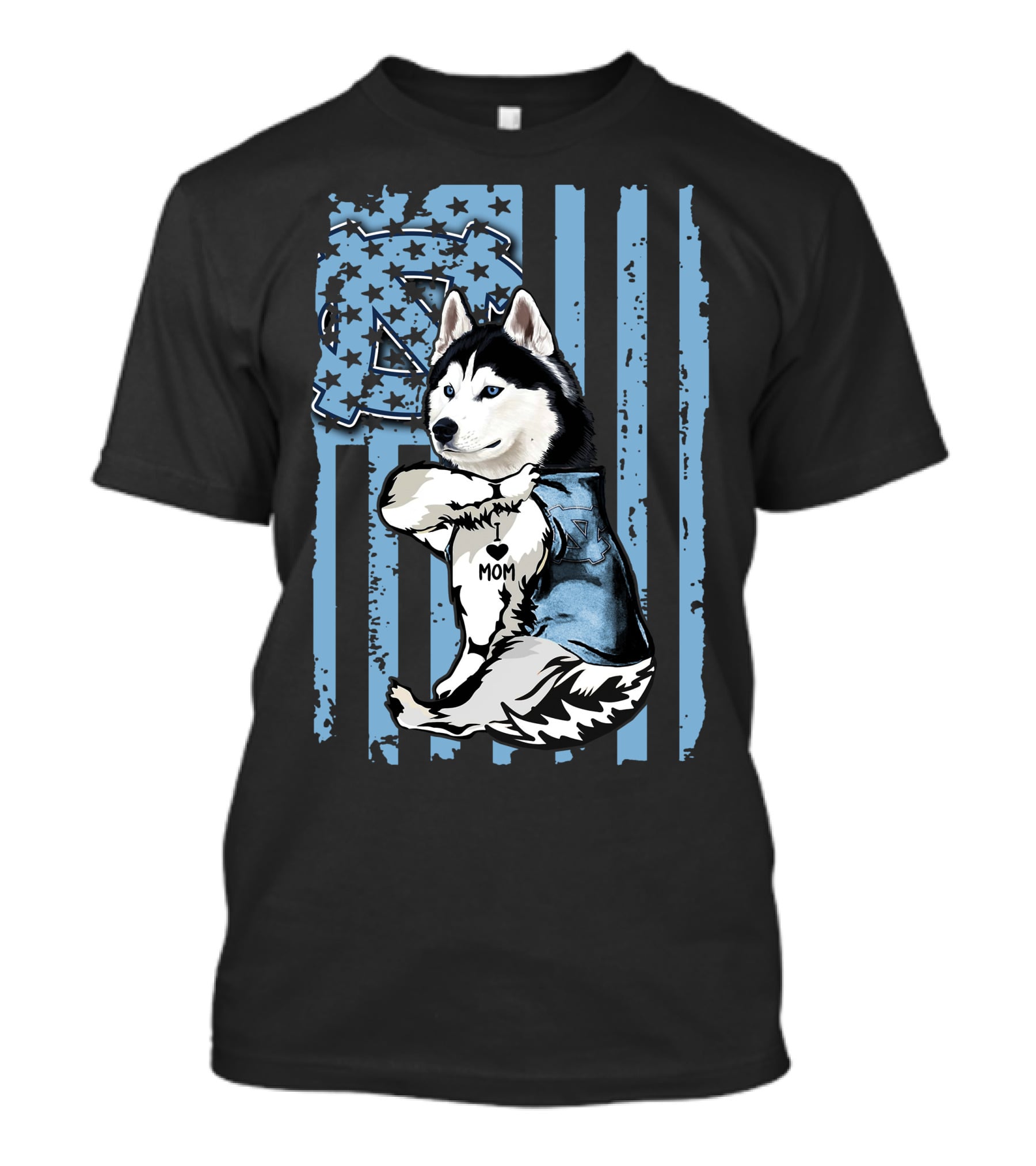 Siberian Husky UNC Tar Heels Mom Stripes T-Shirt
