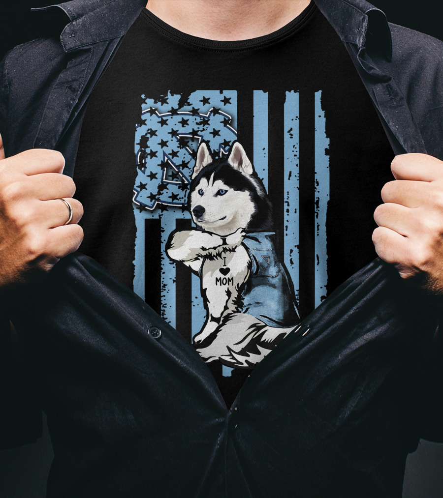 Siberian Husky UNC Tar Heels Mom Stripes T-Shirt