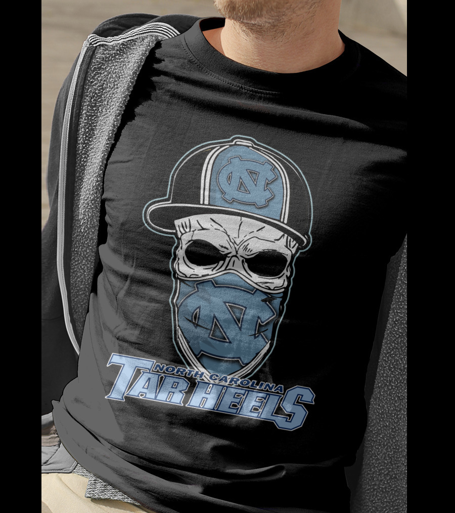 North Carolina Tar Heels Skull Hat T-Shirt