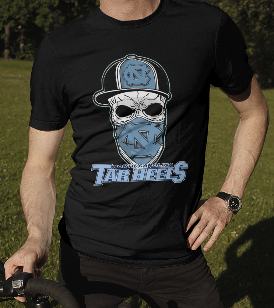 North Carolina Tar Heels Skull Hat T-Shirt