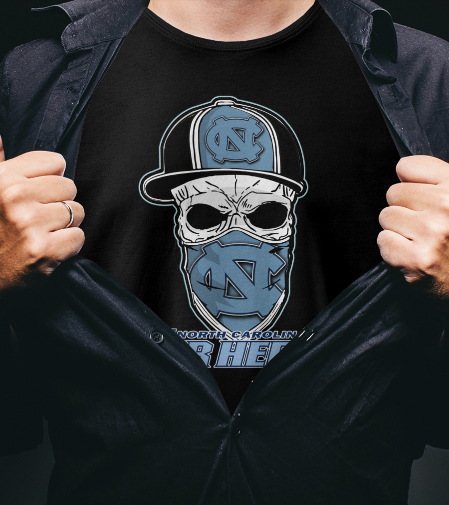 North Carolina Tar Heels Skull Hat T-Shirt