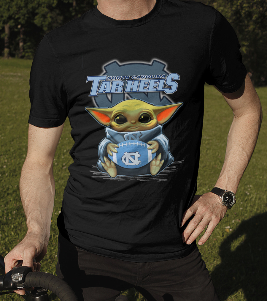 North Carolina Tar Heels Baby Yoda Football T-Shirt