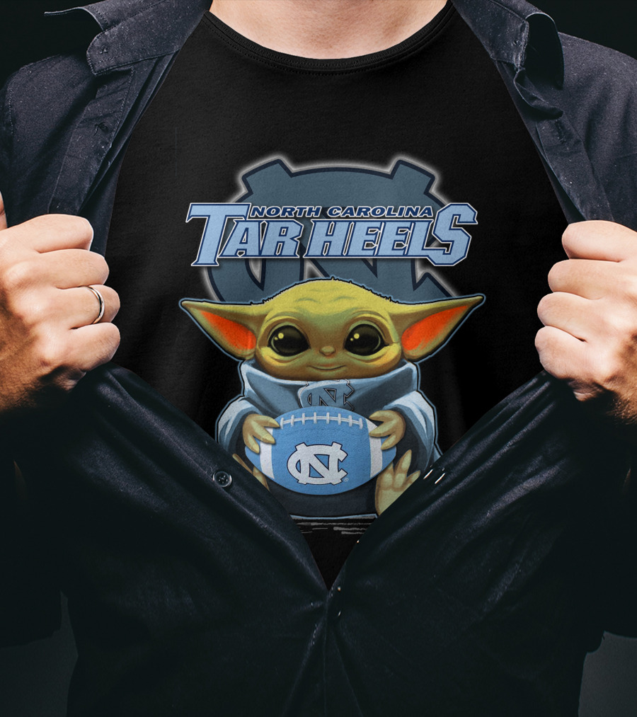 North Carolina Tar Heels Baby Yoda Football T-Shirt