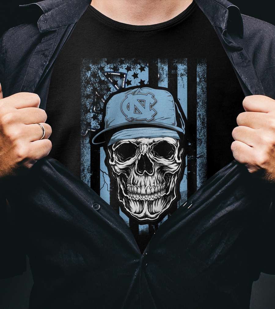 Skull Wearing North Carolina Tar Heels Cap T-Shirt
