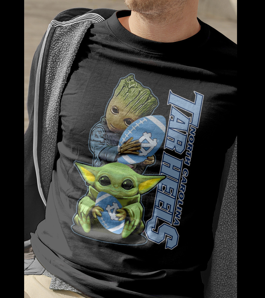 Grzd Baby Alien Groot Holding North Carolina Tar Heels Football T-Shirt