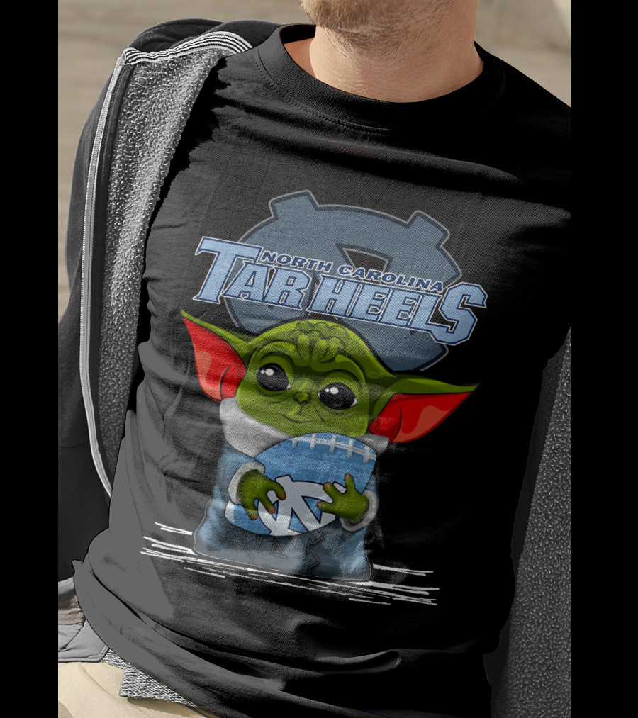 Yoda Holding North Carolina Tar Heels Football With UNC T-Shirt
