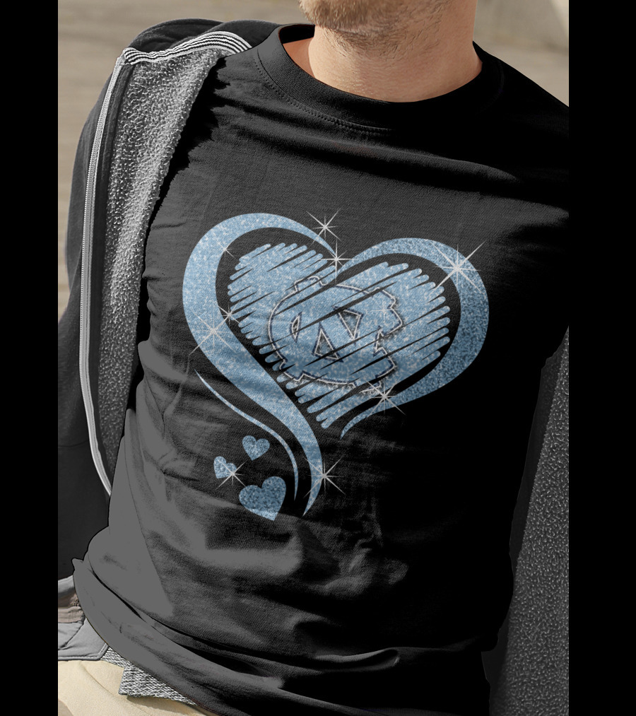 Heart Diamond UNC Tar Heels Logo Sparkle T-Shirt