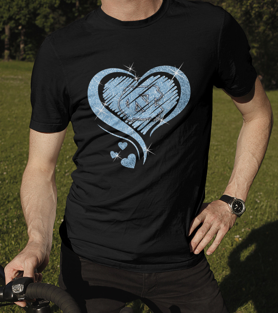 Heart Diamond UNC Tar Heels Logo Sparkle T-Shirt