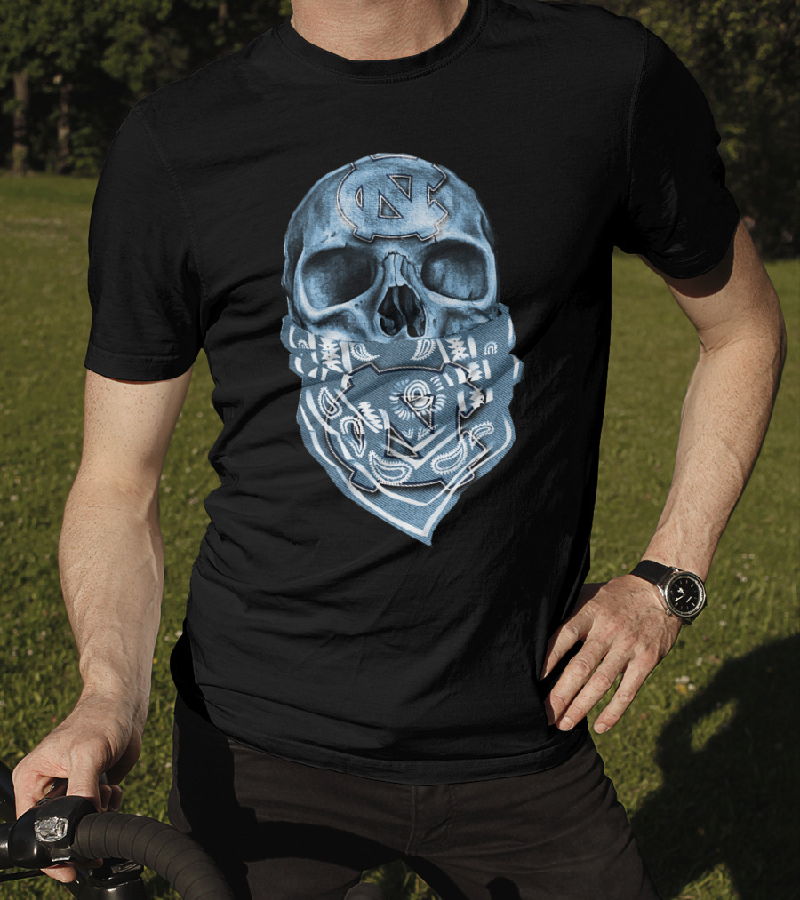 North Carolina Tar Heels Skull Bandana T-Shirt
