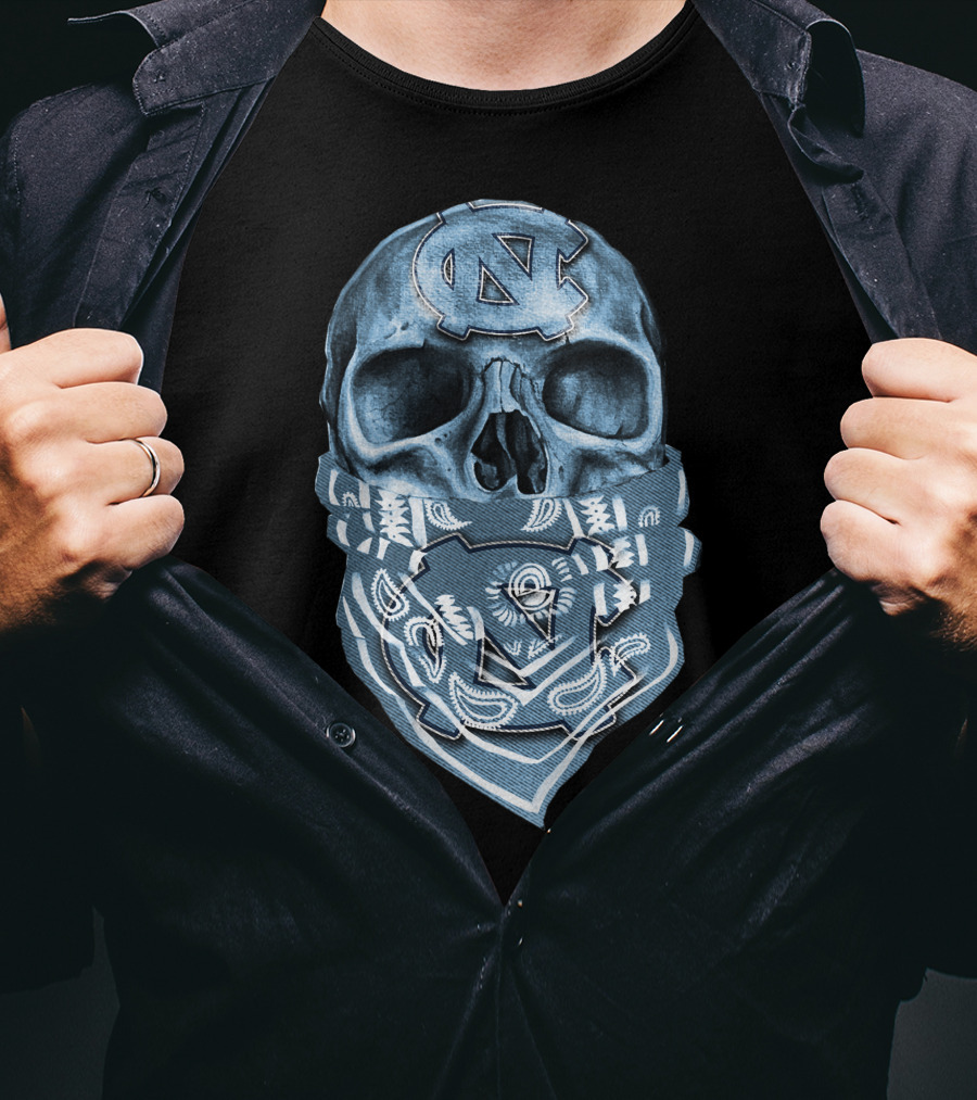 North Carolina Tar Heels Skull Bandana T-Shirt