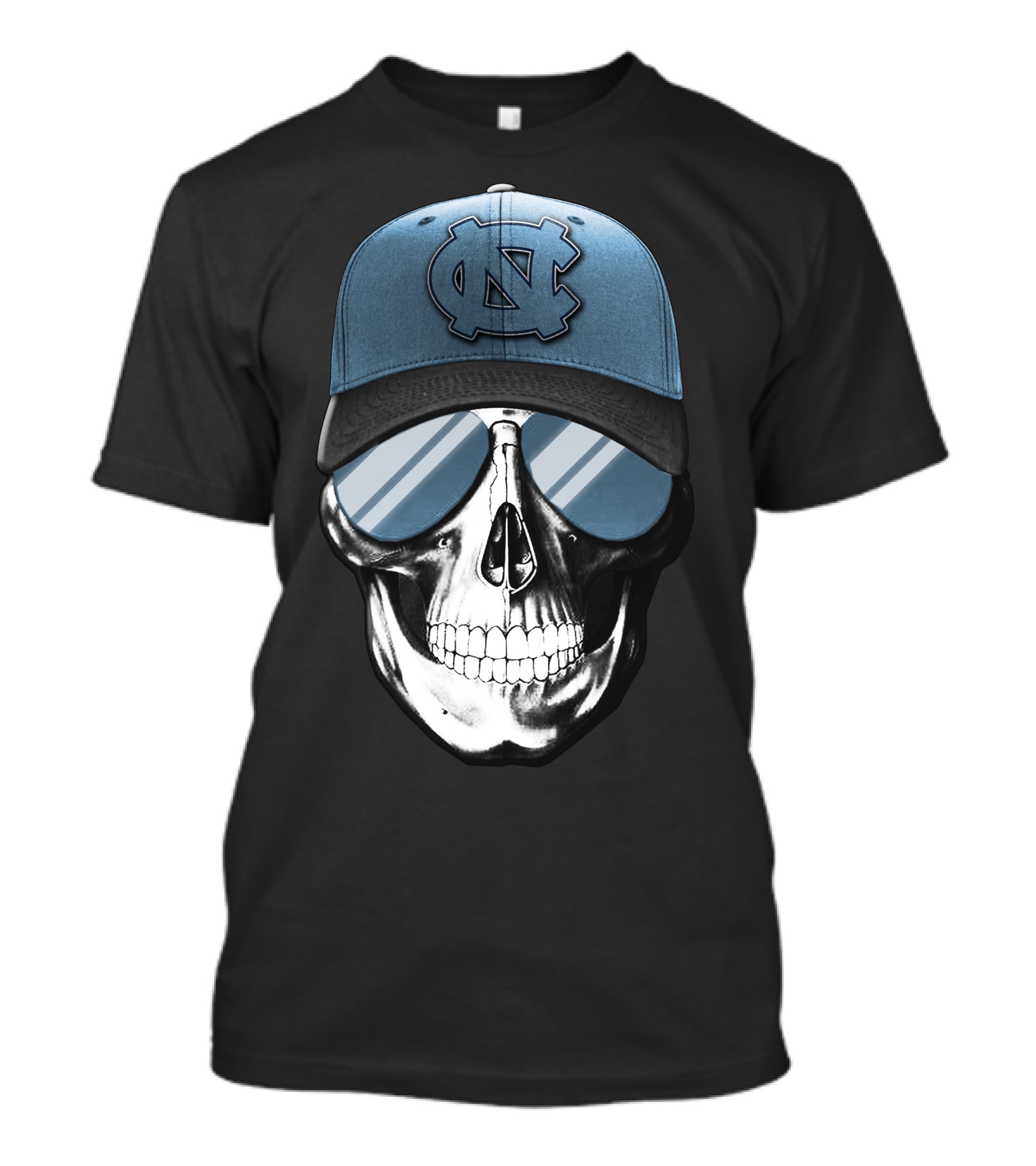 North Carolina Tar Heels Skull Wearing Logo Cap T-Shirt
