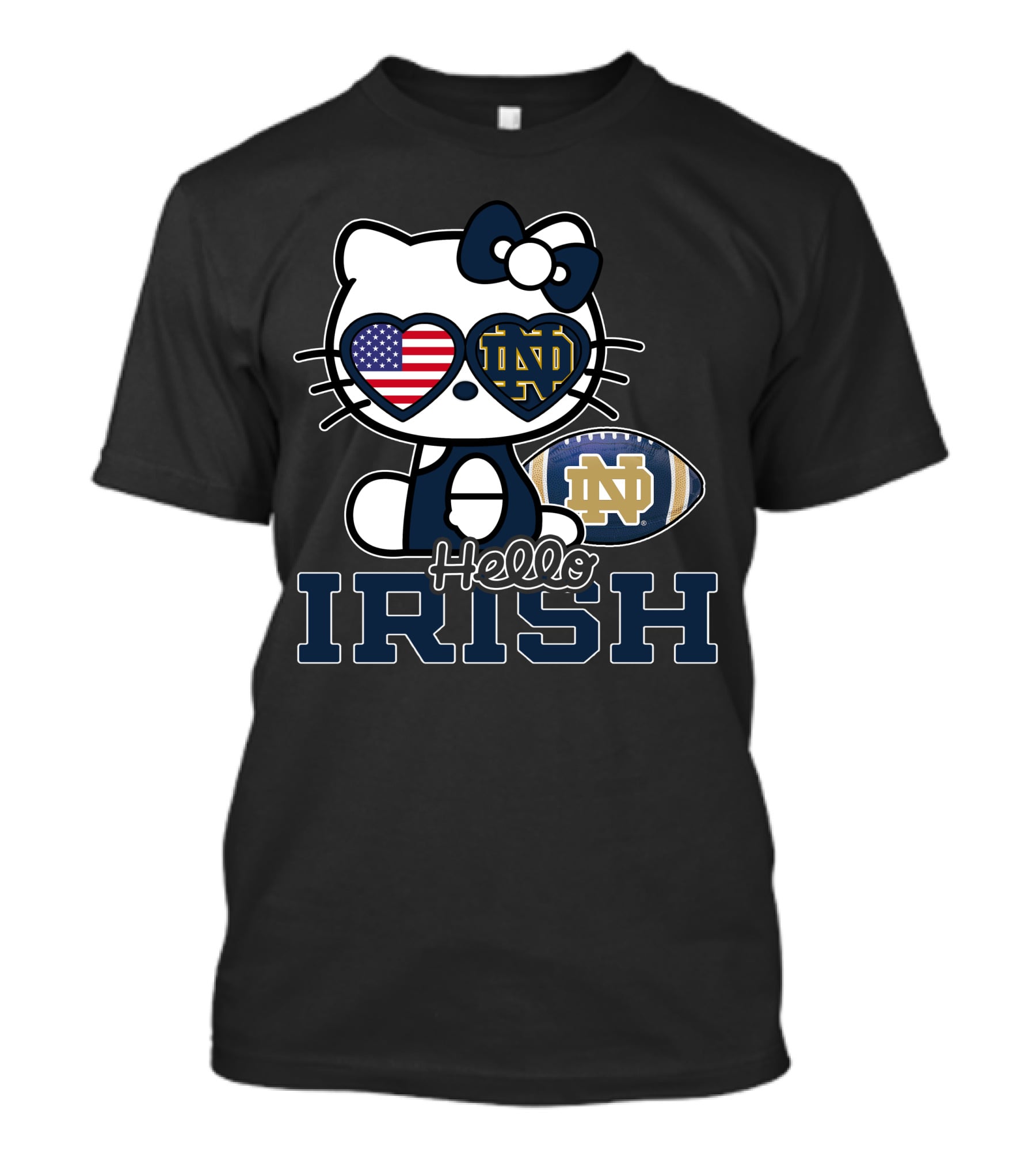 Hello Kitty Notre Dame Fighting Irish Football USA Flag T-Shirt
