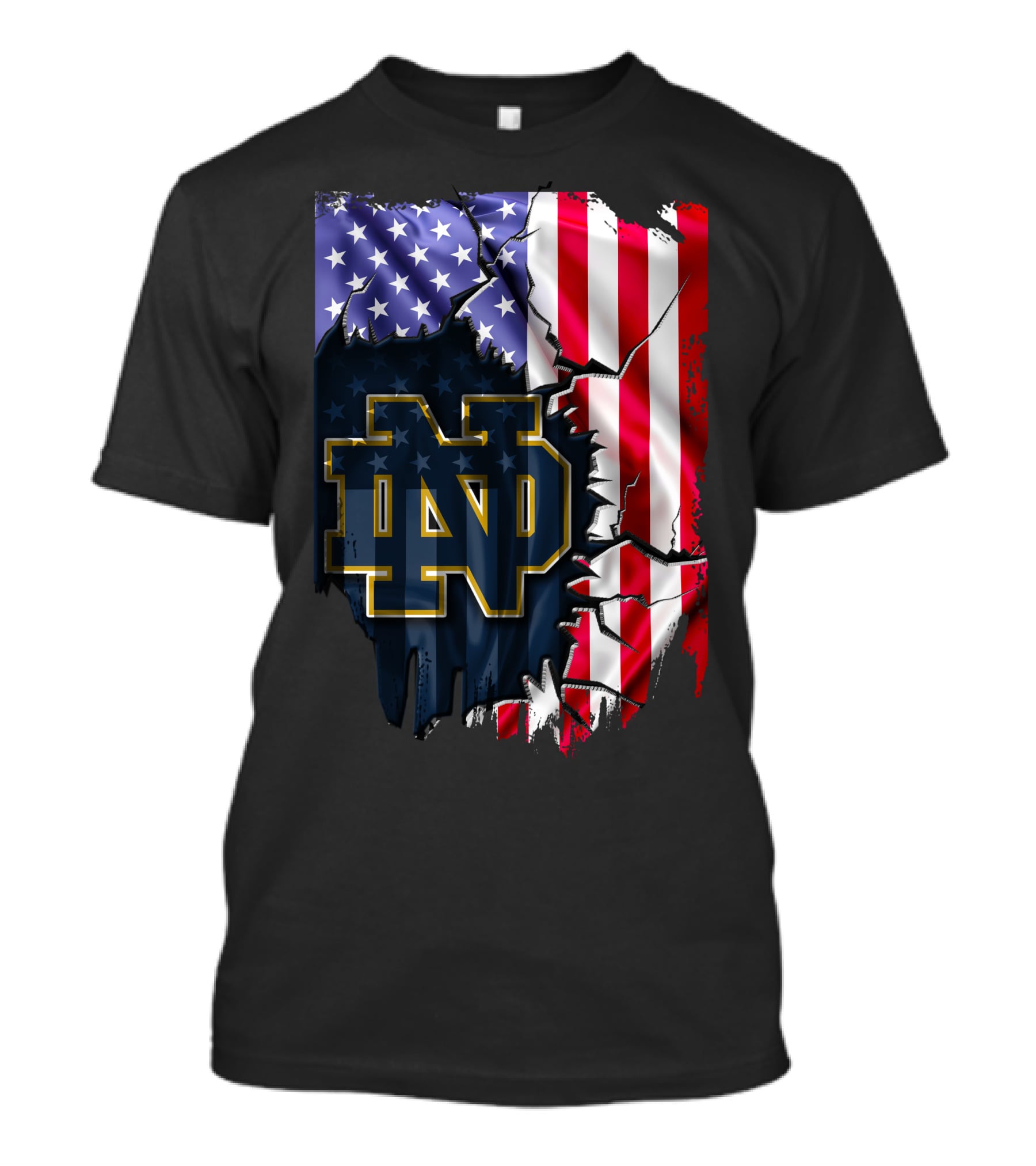American Flag With Notre Dame ND Monogram Fighting Irish T-Shirt