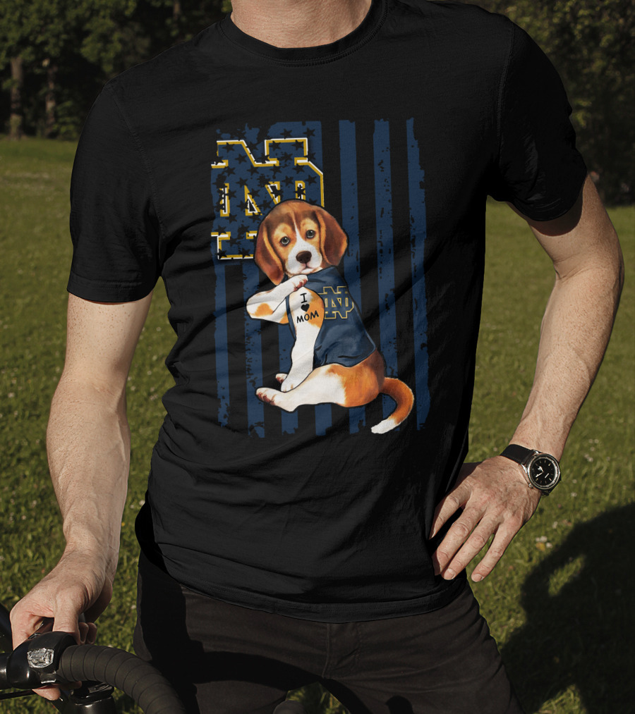 Beagle I Love Mom Notre Dame ND Irish T-Shirt