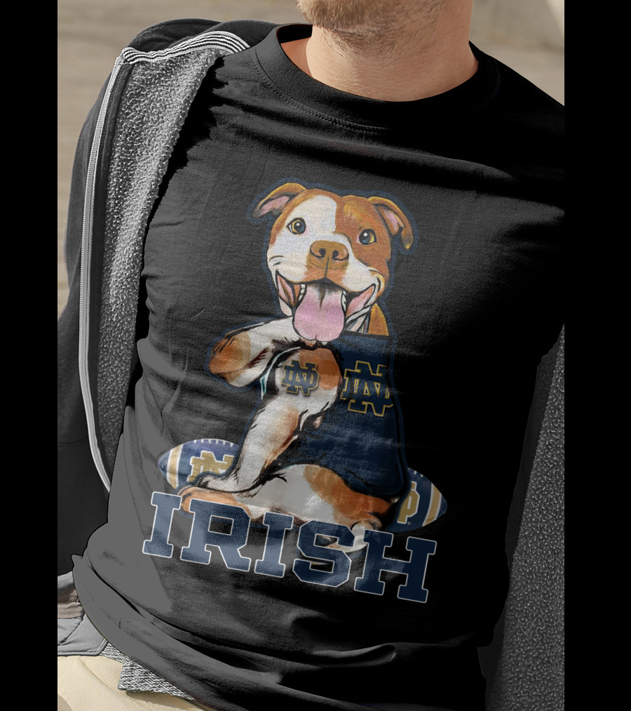 Notre Dame Fighting Irish Pittbull With Football And ND T-Shirt