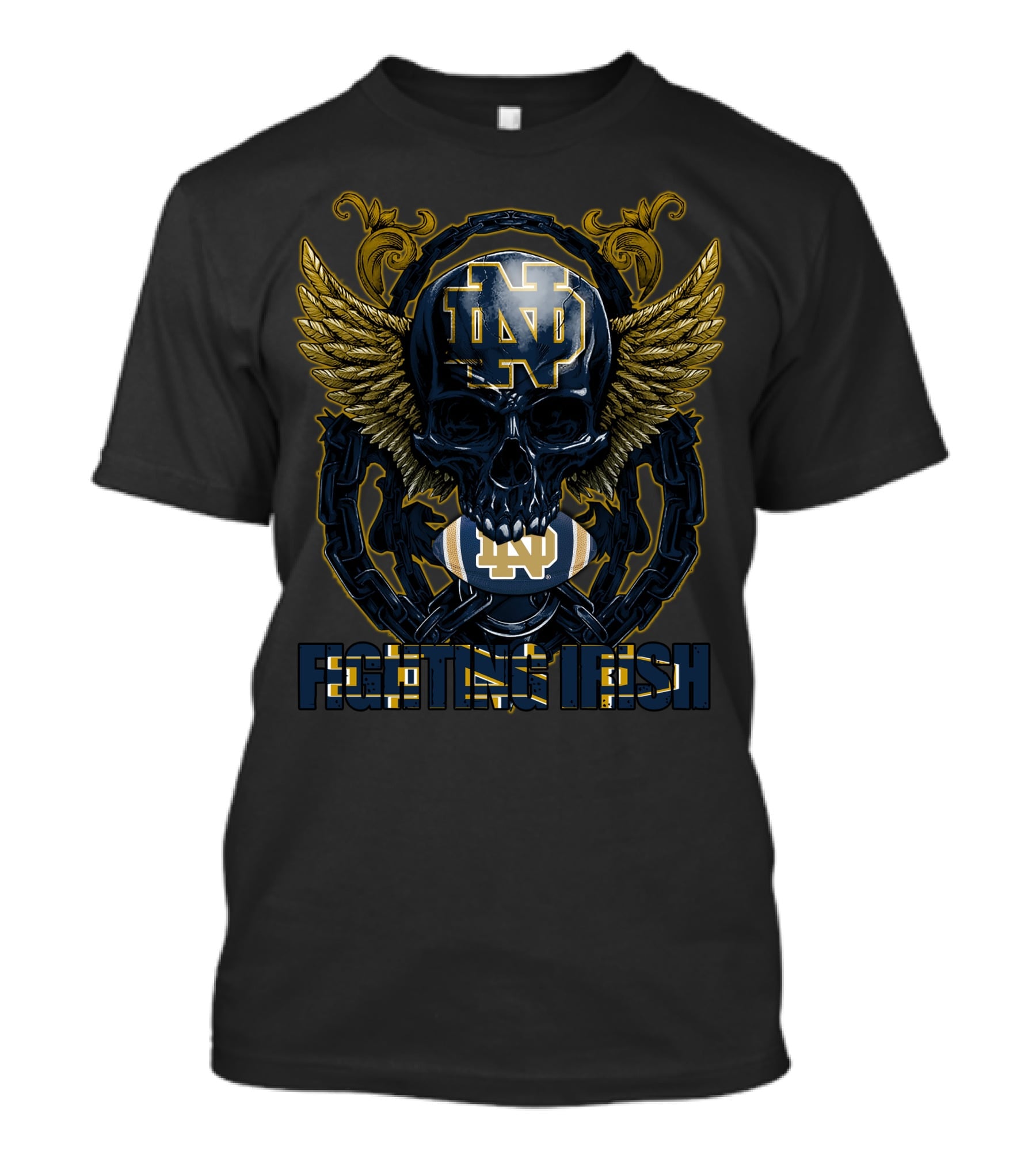 ND Skull Wings Chain Football Fighting Irish T-Shirt