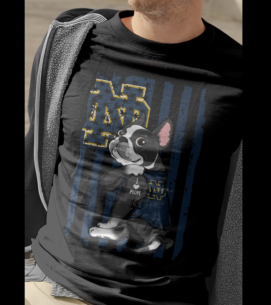 Boston Terrier I Love Mom Notre Dame Fighting Irish ND T-Shirt