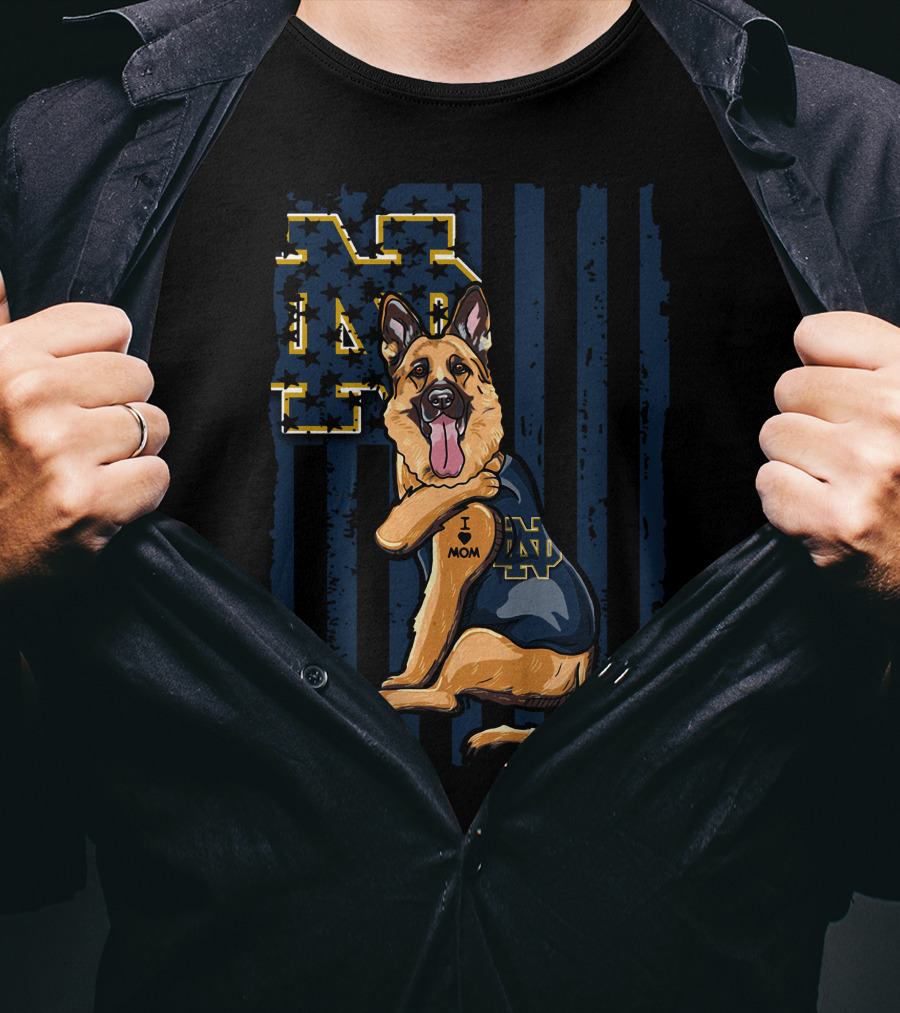German Shepherd Notre Dame Fighting Irish I Love Mom Tattoo T-Shirt