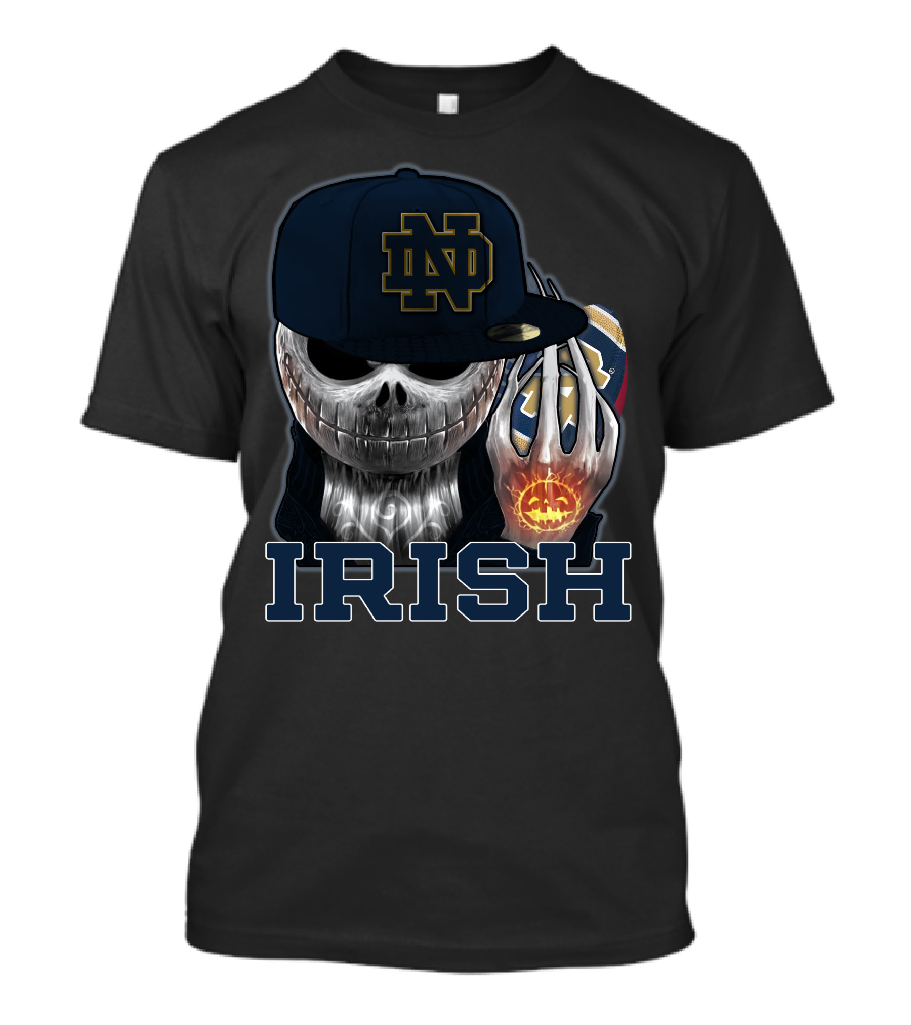 Notre Dame ND Irish Jackskull Pumpkin Football T-Shirt