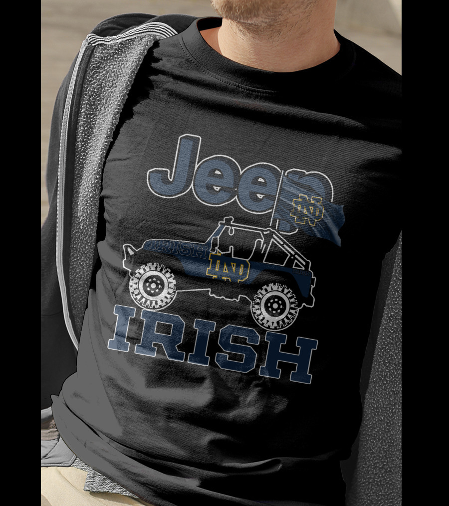Jeep Notre Dame Fighting Irish ND Jeep With Flag T-Shirt