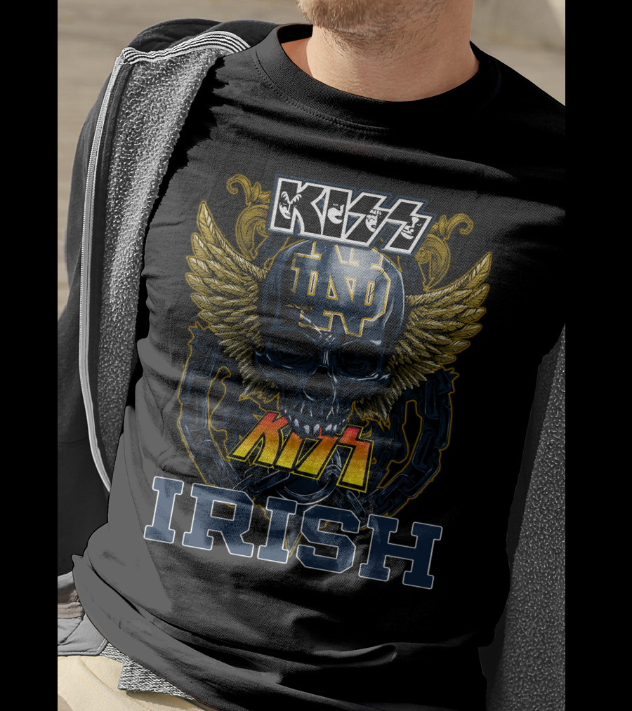 Kiss Notre Dame ND Winged Skull Irish T-Shirt