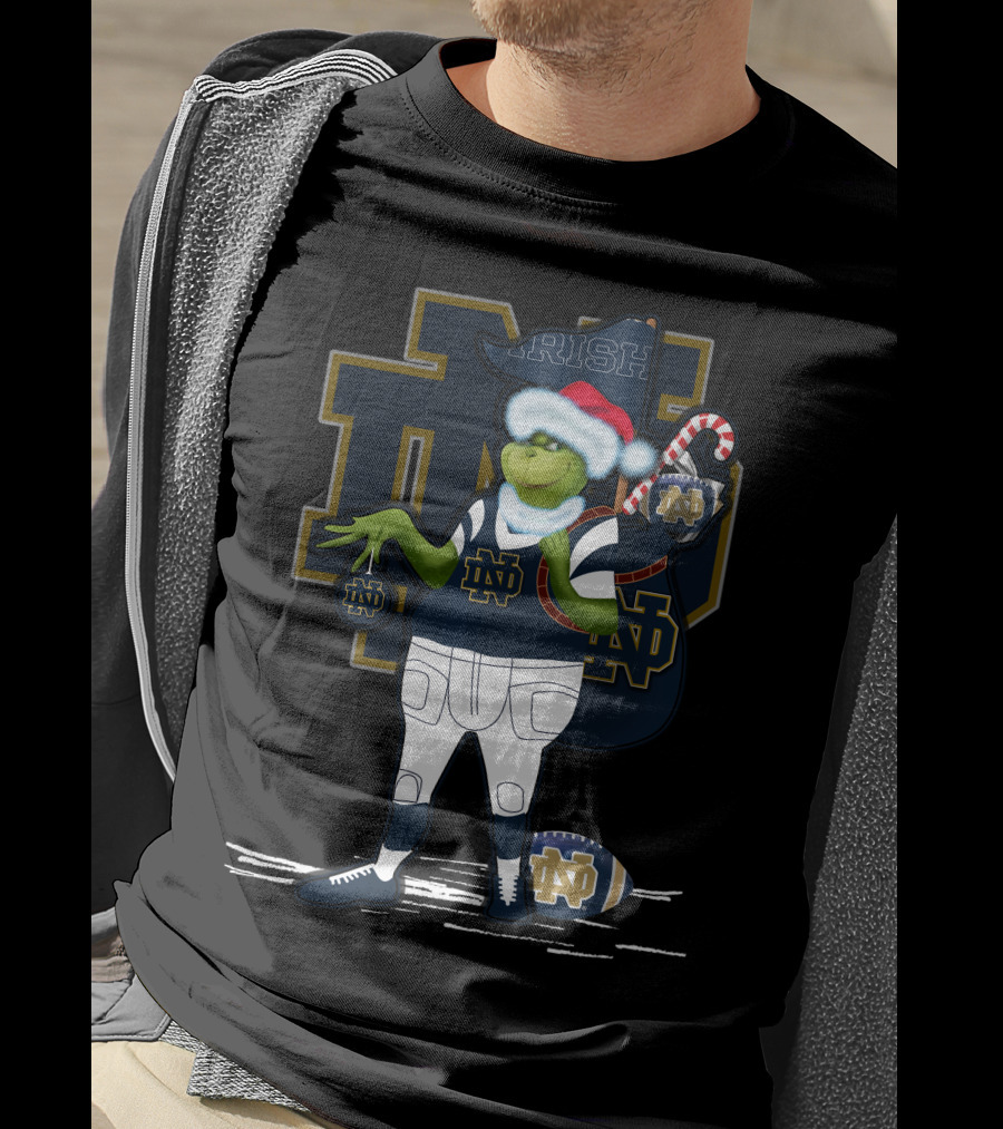 Grinchxmas Irish Notre Dame Fighting Irish Football Santa Holiday T-Shirt
