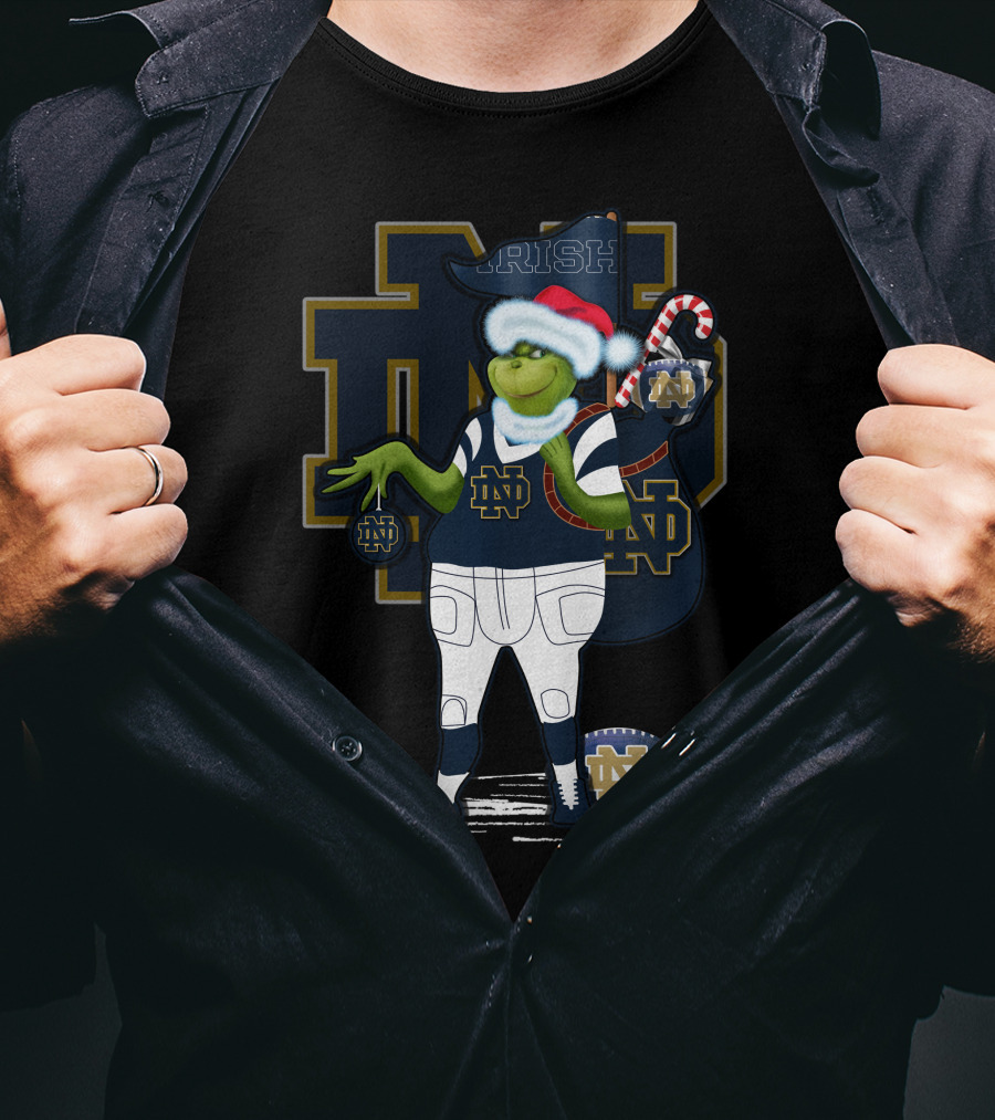 Grinchxmas Irish Notre Dame Fighting Irish Football Santa Holiday T-Shirt