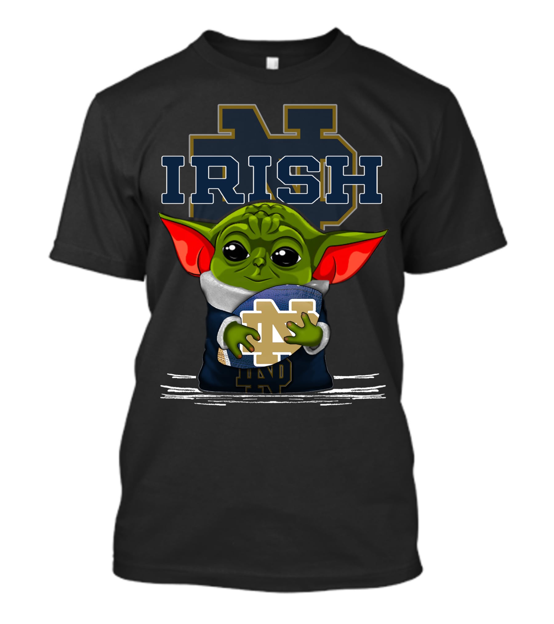 Yoda Notre Dame Irish Baby Holding Notre Dame Football T-Shirt