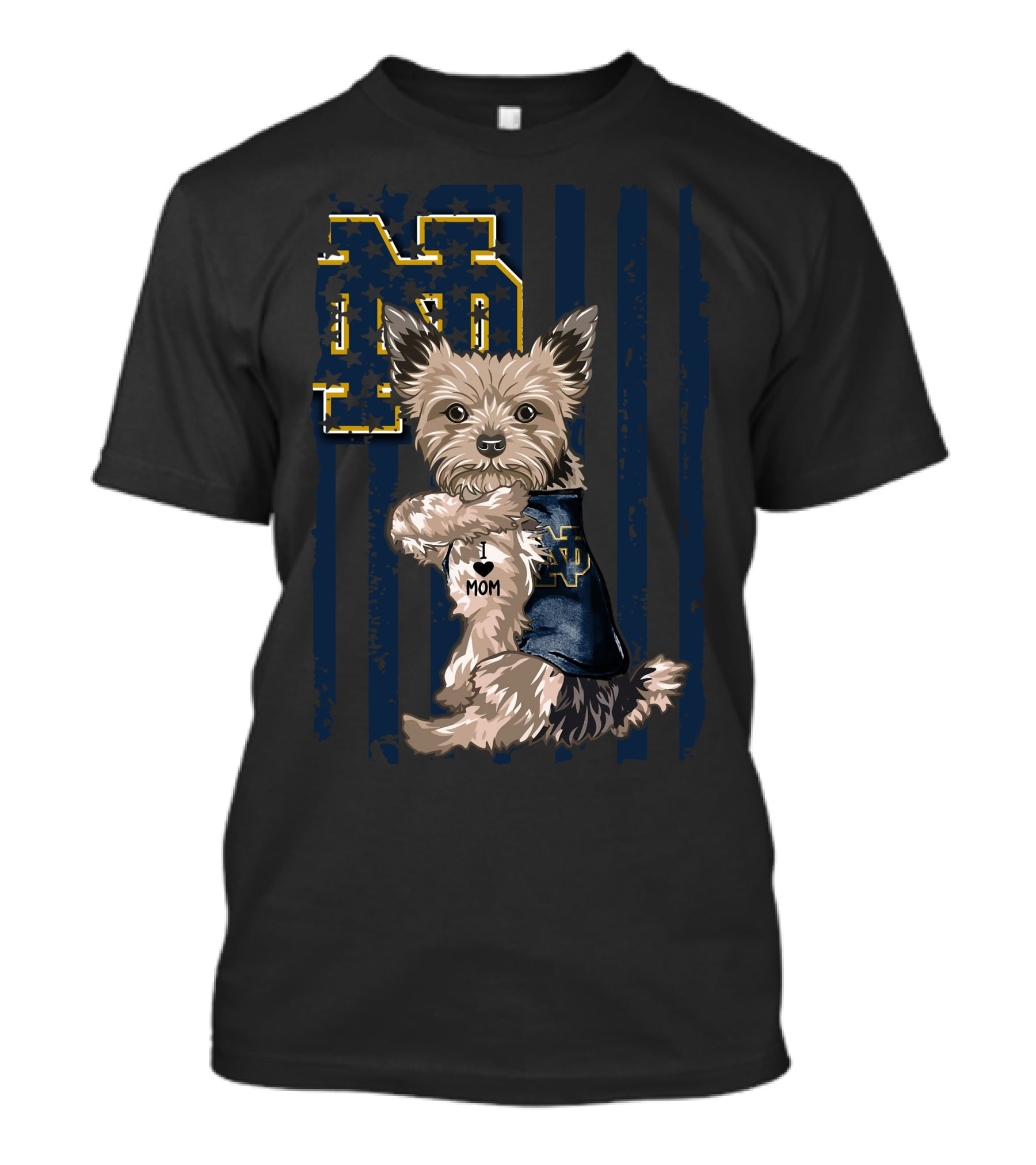 Notre Dame Fighting Irish Yorkshire Terrier I Love Mom T-Shirt