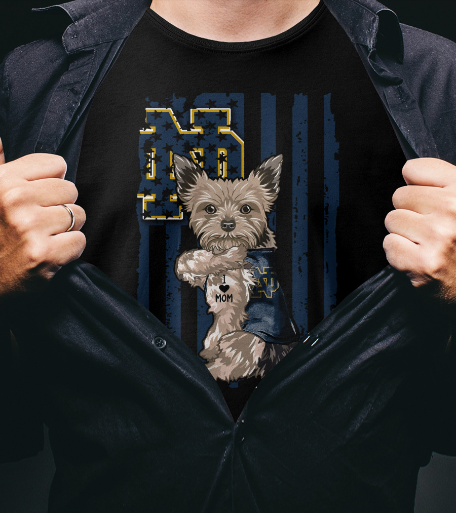 Notre Dame Fighting Irish Yorkshire Terrier I Love Mom T-Shirt